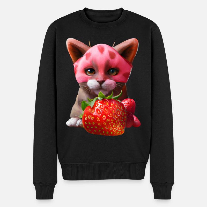 Erdbeerkatze - Männer Premium Bio Pullover - Schwarz