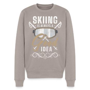 Skifahrer Sport Winterurlaub Apres Ski - Männer Premium Bio Pullover - Taupe - Vorne - Nico (187cm)