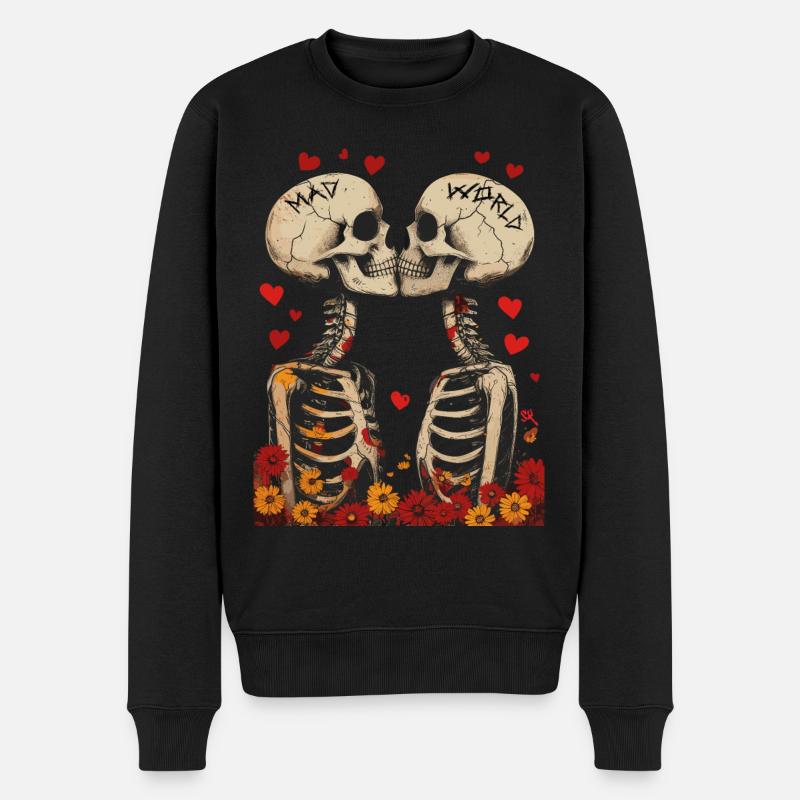 French Kiss - Skull, Skelett, Totenkopf - Männer Premium Bio Pullover - Schwarz