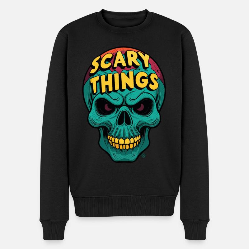 Scary Things - Skull, Totenkopf, Skelett - Männer Premium Bio Pullover - Schwarz