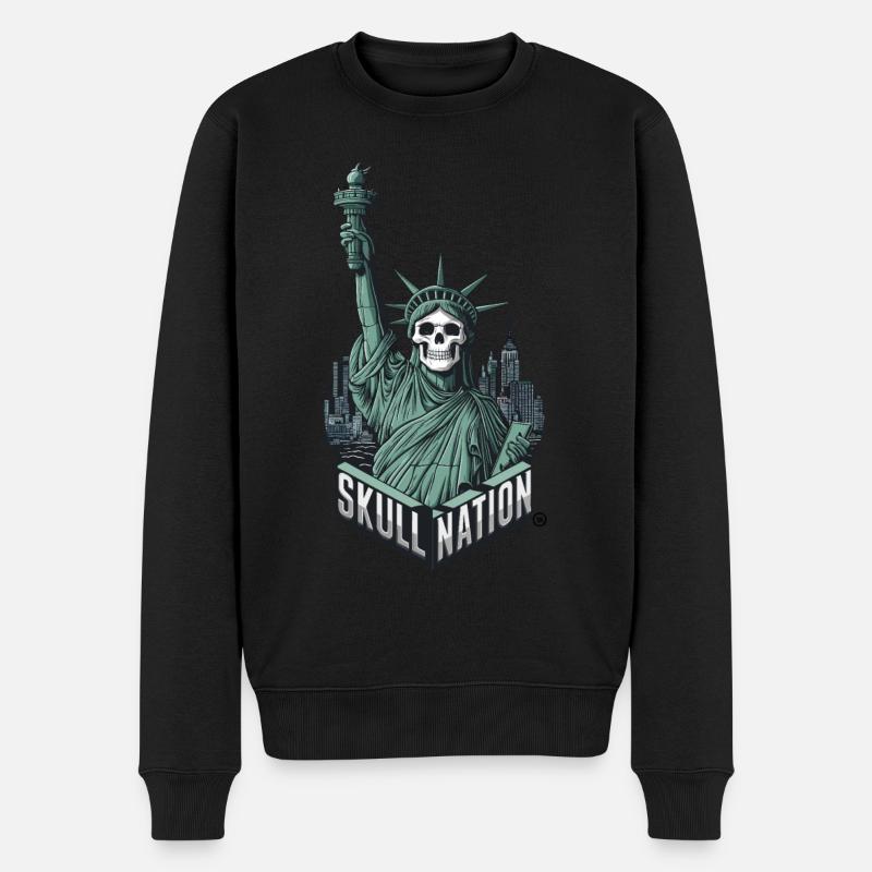 Skull Nation - Skull, Totenkopf, New York - Männer Premium Bio Pullover - Schwarz
