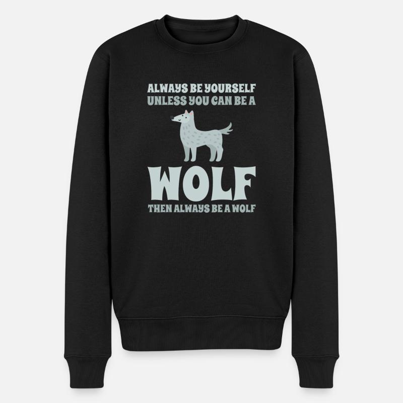 Wolf Lustige Sprüche - Männer Premium Bio Pullover - Schwarz