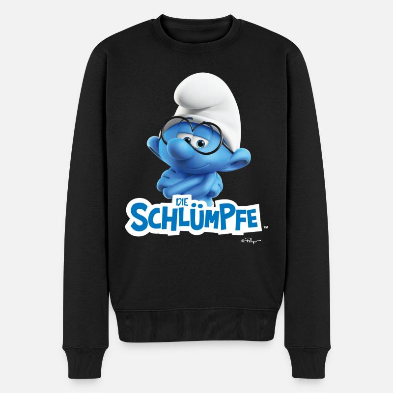 Die Schlümpfe Schlaubi Schlumpf Logo - Männer Premium Bio Pullover - Schwarz