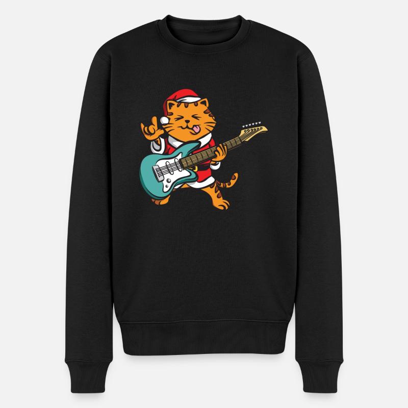 Guitariste Guitare Comic Cat Noël - Pull Premium bio Homme - noir