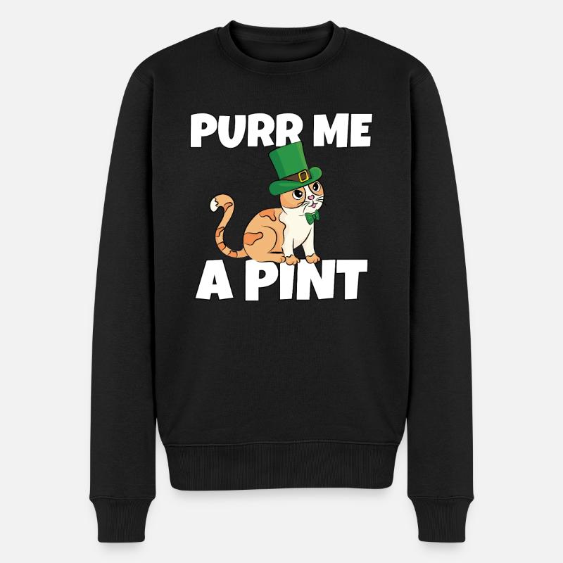 Saint-Patrick Vilain Chat Soiffé Leprechaun - Pull Premium bio Homme - noir