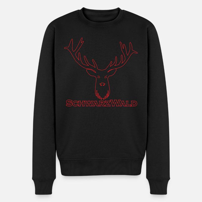 Schwarzwald Hirsch - Rand rot - Männer Premium Bio Pullover - Schwarz