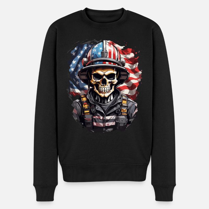 USA-Feuerwehrhelden Totenkopf - Männer Premium Bio Pullover - Schwarz