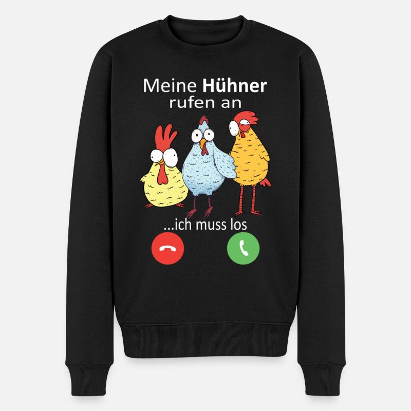Hühner rufen an Landwirt Huhn Bauer - Männer Premium Bio Pullover - Schwarz
