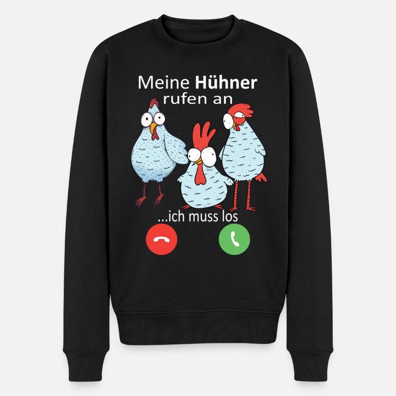 Hühner rufen an Landwirt Huhn Bauer - Männer Premium Bio Pullover - Schwarz