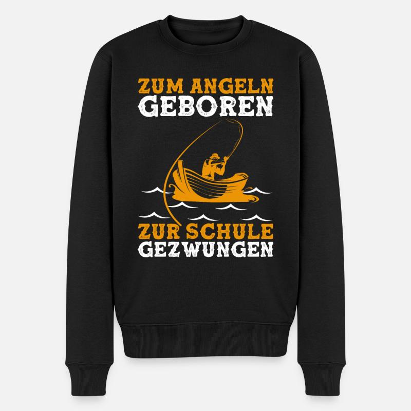 Angeln Geboren Schule Gezwungen Angler Angelliebe - Männer Premium Bio Pullover - Schwarz