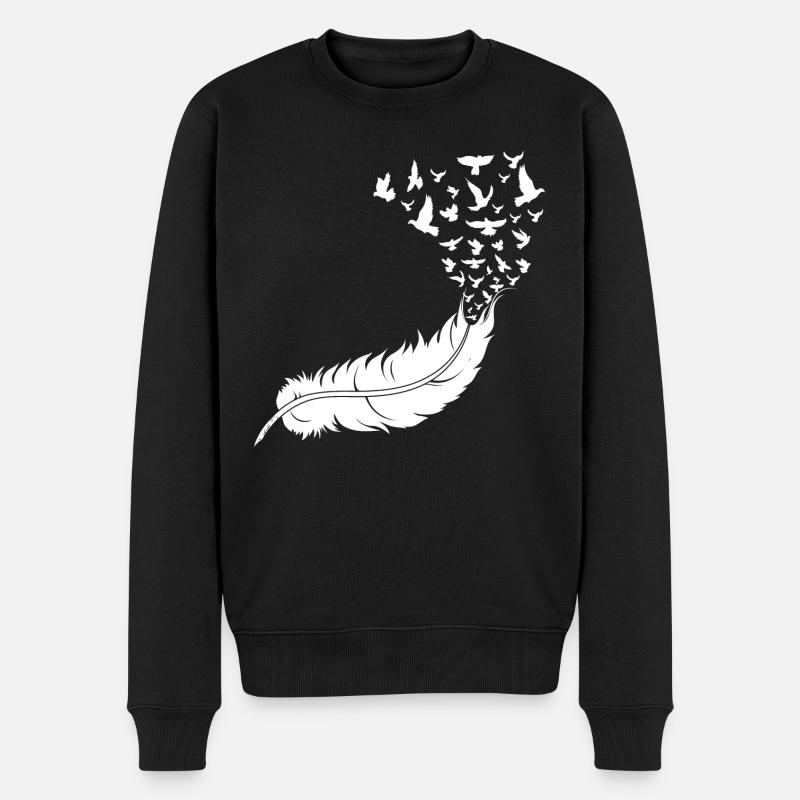 Plume avec des oiseaux - Pull Premium bio Homme - noir
