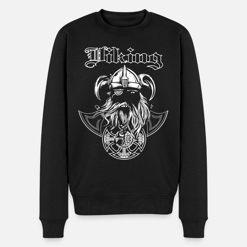 Viking Wikinger mit Schild und Axt - Männer Premium Bio Pullover - Schwarz
