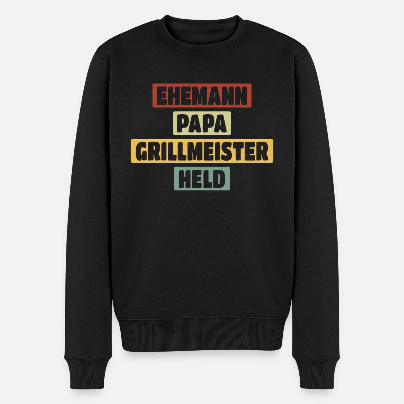 Ehemann Papa Grillmeister Held Vaterschaft - Männer Premium Bio Pullover - Schwarz