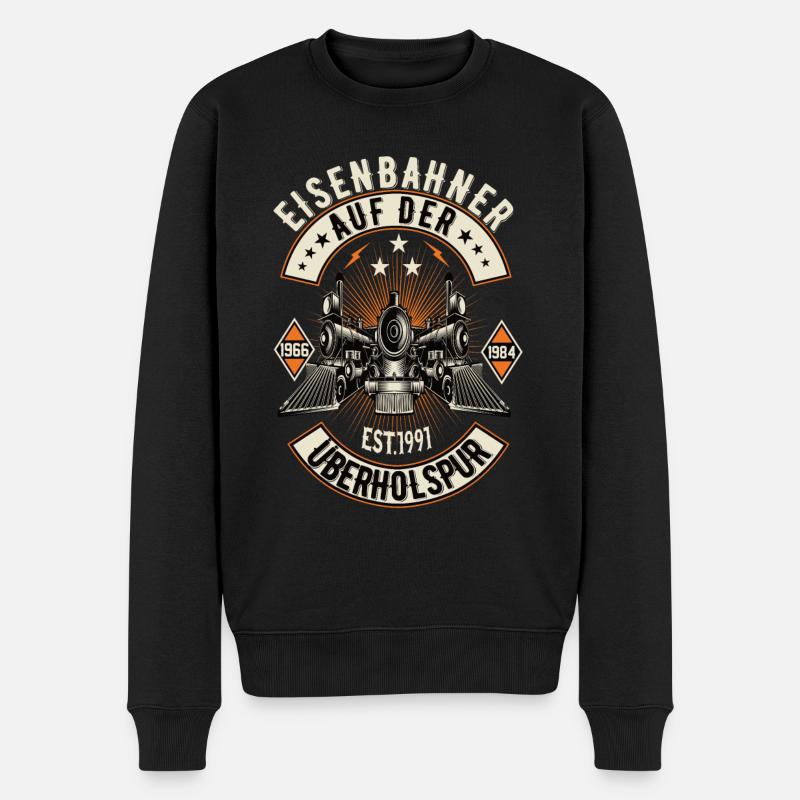 Eisenbahner auf der Überholspur Eisenbahn Lok - Männer Premium Bio Pullover - Schwarz