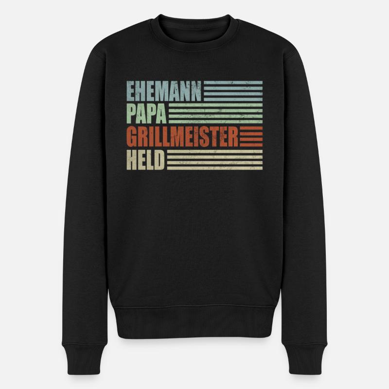 Ehemann Papa Grillmeister Held - Männer Premium Bio Pullover - Schwarz