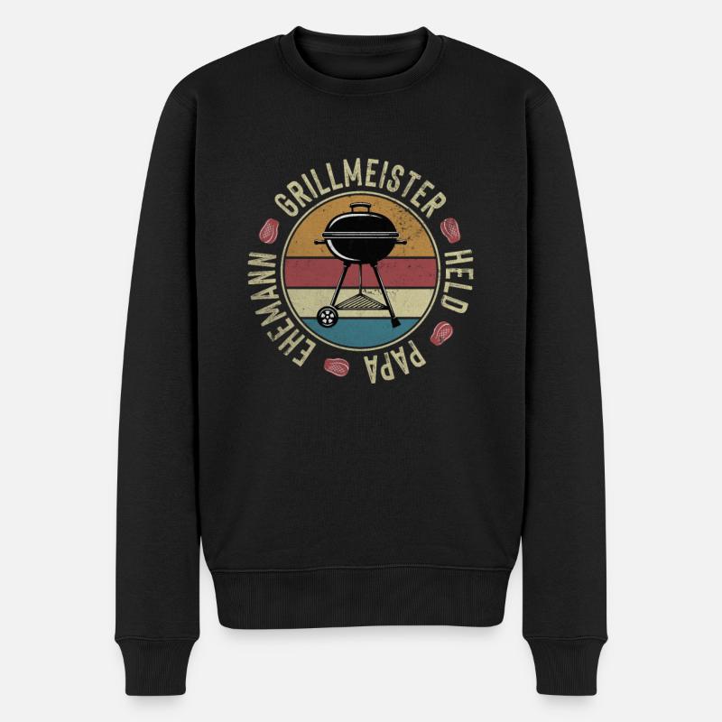 Ehemann Papa Grillmeister Held Vintage Grillen - Männer Premium Bio Pullover - Schwarz