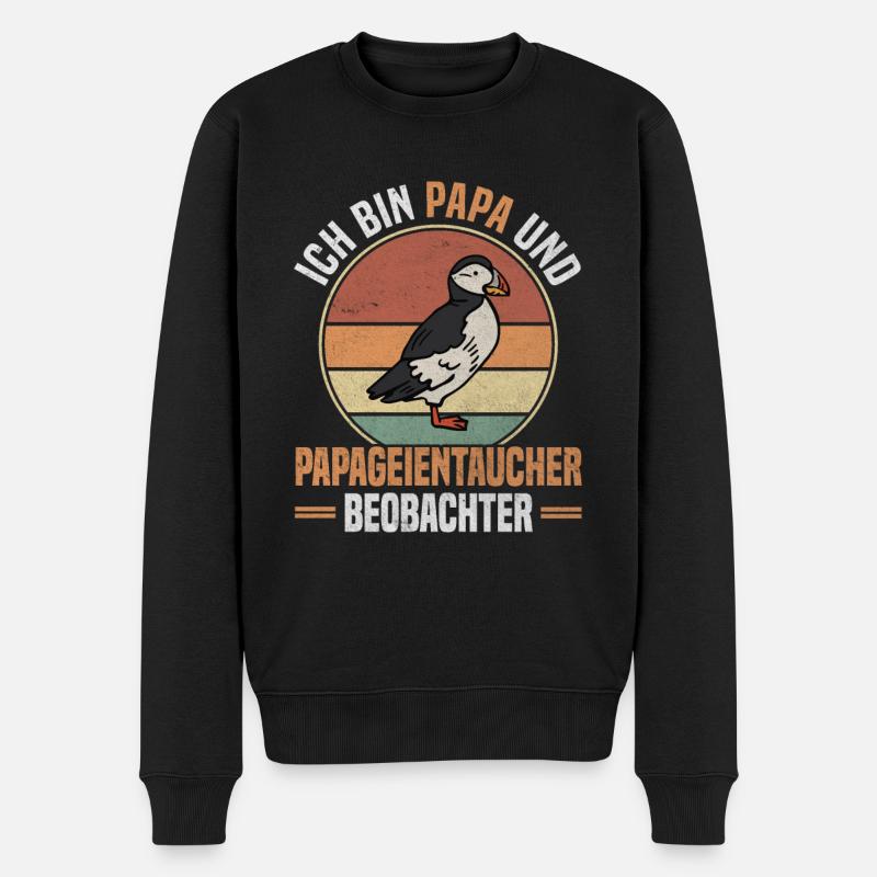 Papa Papageientaucher Beobachter Puffin Seevogel - Männer Premium Bio Pullover - Schwarz