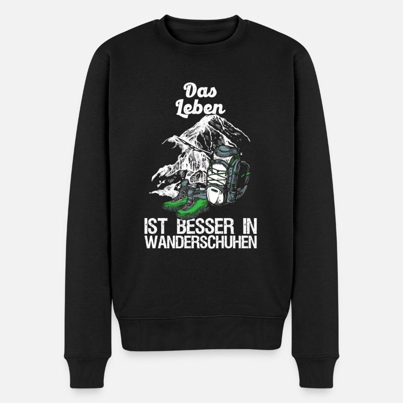 Wanderer Bergsteiger Leben Besser In Wanderschuhen - Männer Premium Bio Pullover - Schwarz