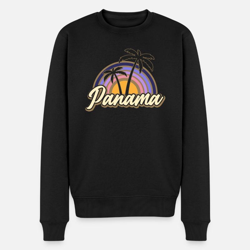 Panama Vintage Sunset Panamanian Palmen Wildness - Männer Premium Bio Pullover - Schwarz