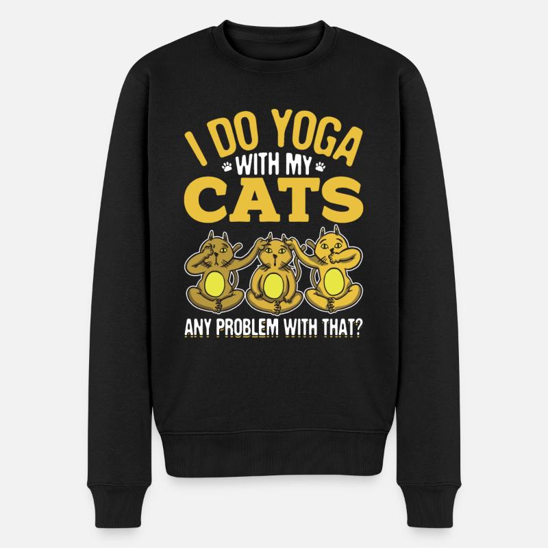 Yoga Und Katzen Meditieren Namaste Geschenk - Männer Premium Bio Pullover - Schwarz