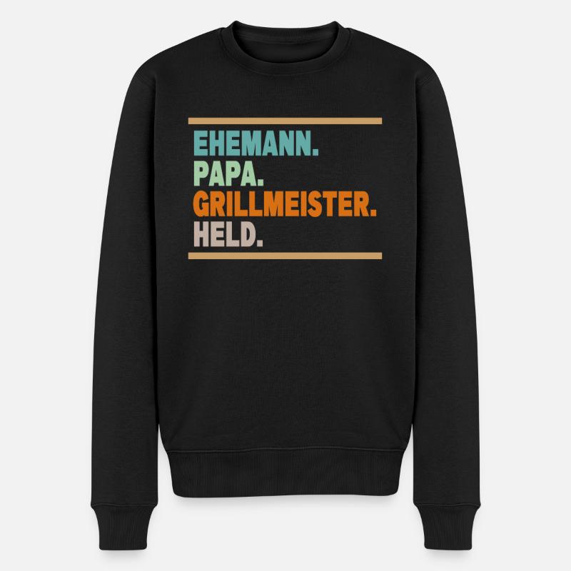Ehemann Papa Grillmeister Held - Männer Premium Bio Pullover - Schwarz