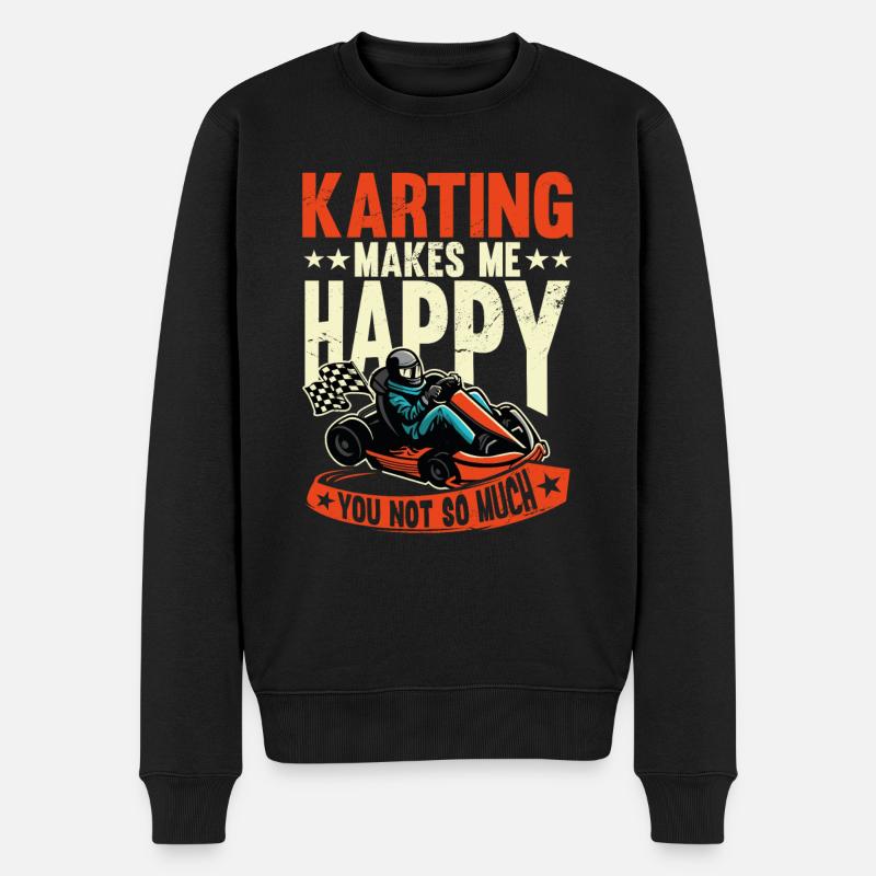 Karting Makes Me Happy Rennfahrer Rennkarts - Männer Premium Bio Pullover - Schwarz