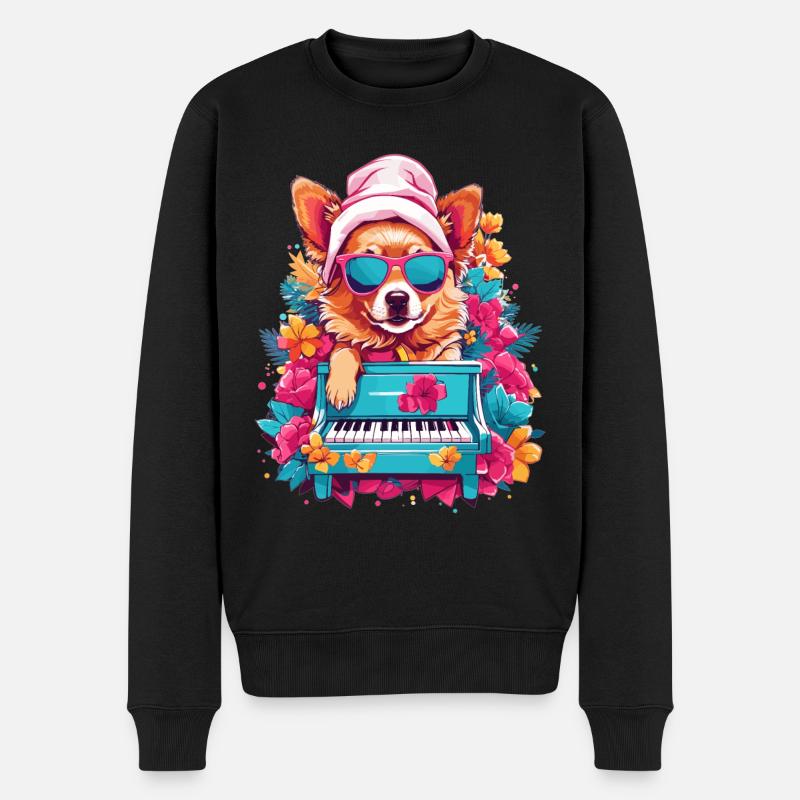 Chien avec piano - Pull Premium bio Homme - noir