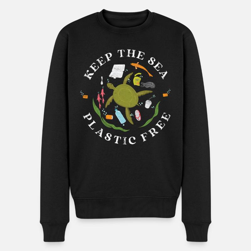 Halten Sie Das Meer Plastikfrei Für Das Klima - Männer Premium Bio Pullover - Schwarz