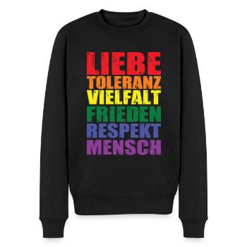 Liebe Toleranz Vielfalt Frieden Respekt Mensch - Männer Premium Bio Pullover - Schwarz - Vorne - Nico (187cm)