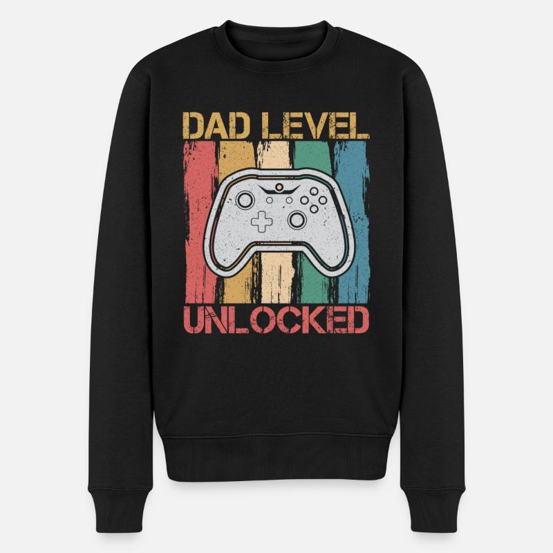 Papa Niveau Conception déverrouillée pour un joueur Papa - Pull Premium bio Homme - noir