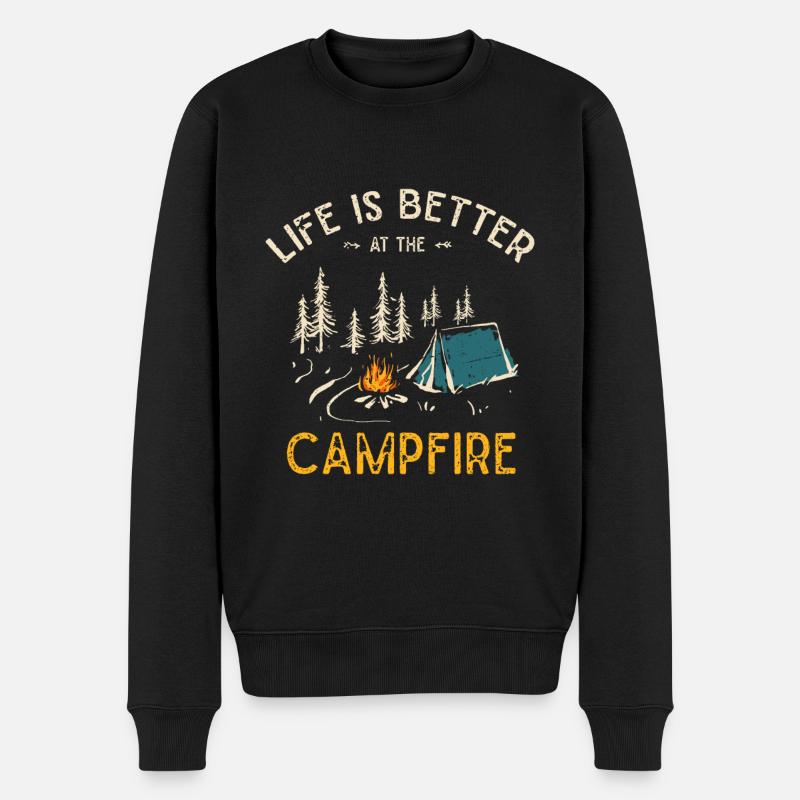 La vie est meilleure au Campfire Funny Camper Camp - Pull Premium bio Homme - noir