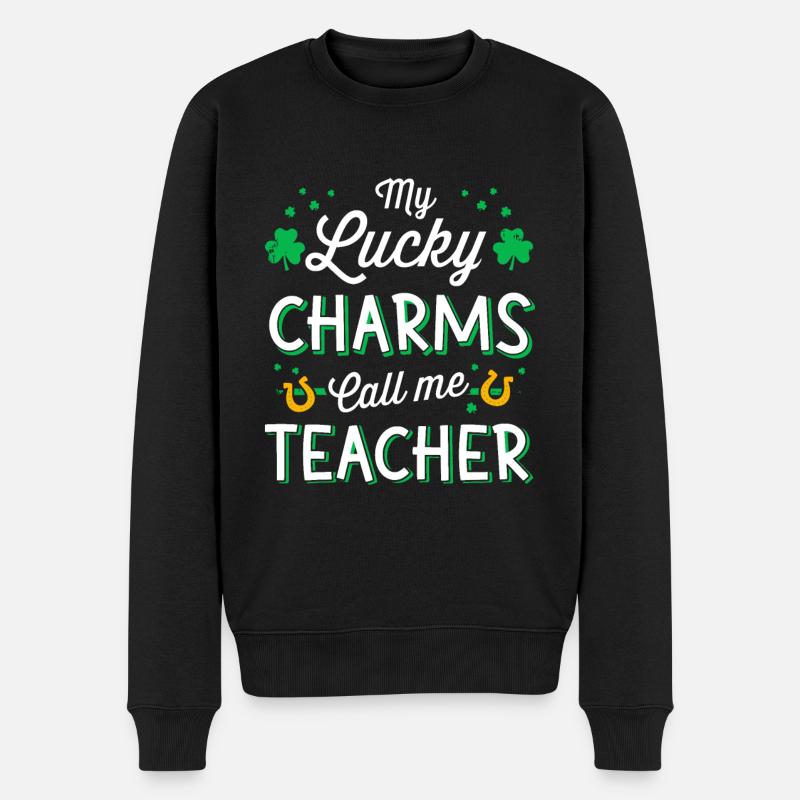 Meine Glücksbringer nennen mich Lehrer - Männer Premium Bio Pullover - Schwarz