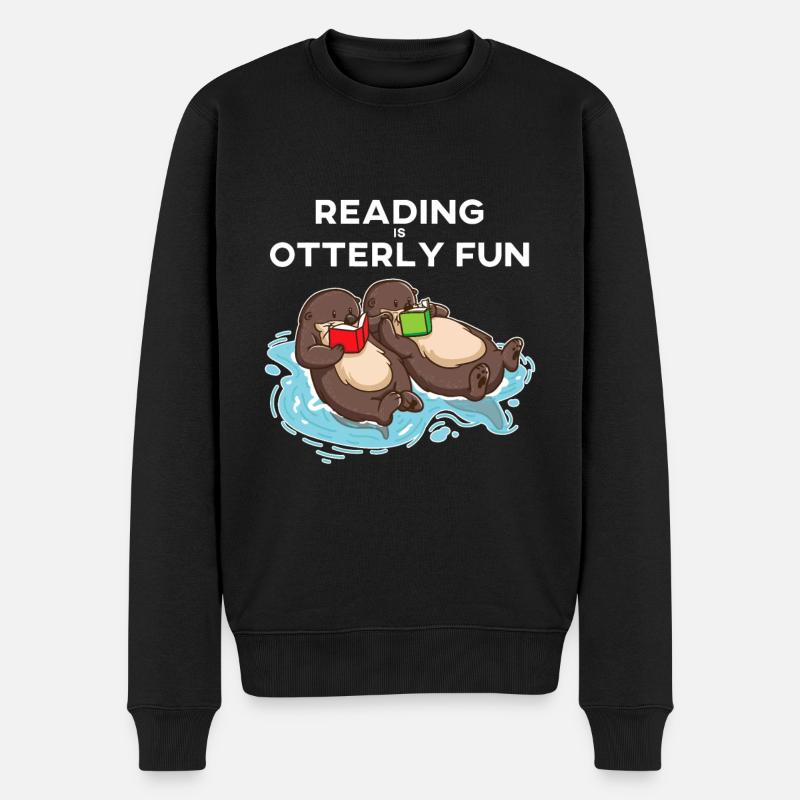 Seeotter Buchlesegeschenk, für Bücherwurmlehrer - Männer Premium Bio Pullover - Schwarz