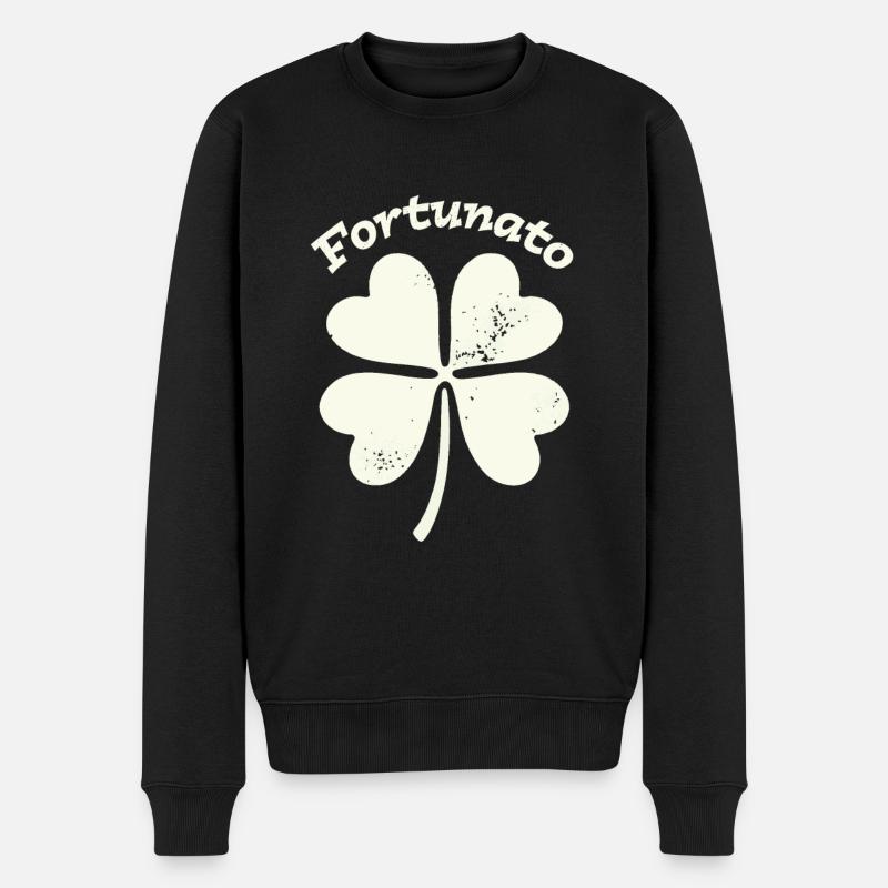 Fortunato Emblem Distressed Vierblatt - Männer Premium Bio Pullover - Schwarz