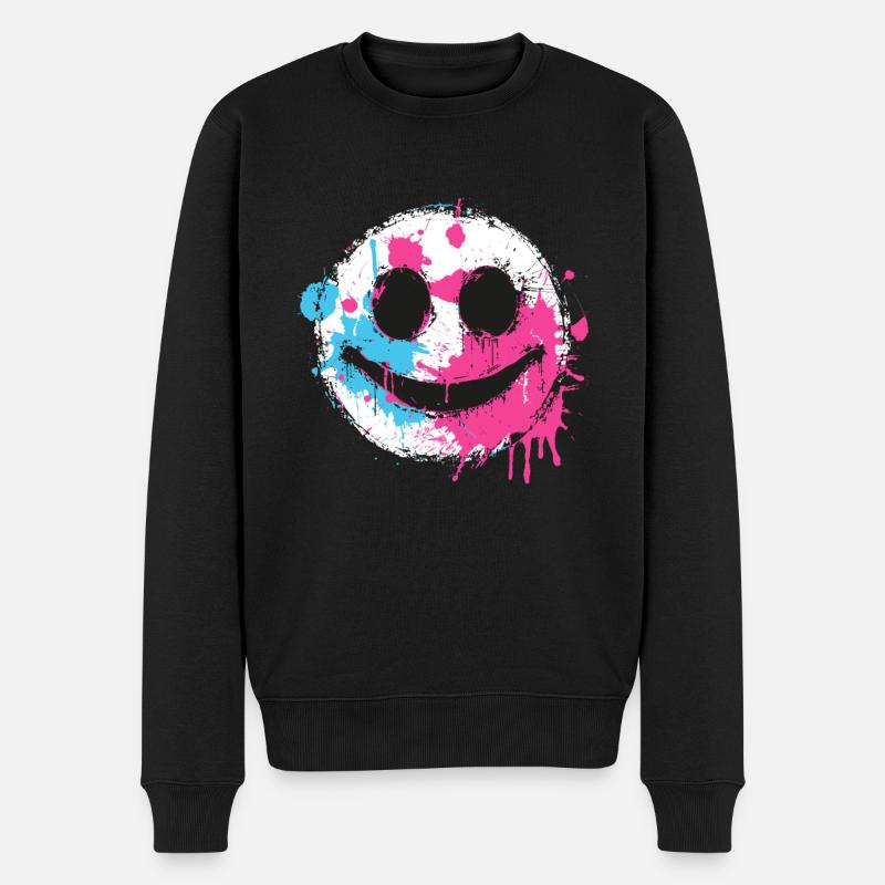 Graffiti Smiley Face - Urban Street Art - Männer Premium Bio Pullover - Schwarz