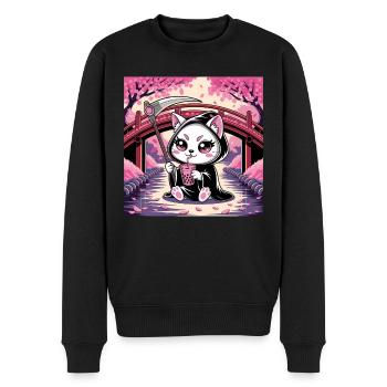 Sensenmann Anime Katze Kirschblüte - Männer Premium Bio Pullover - Schwarz - Vorne - Nico (187cm)