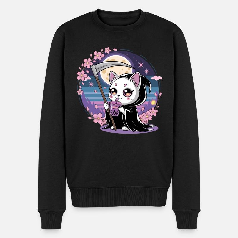 Sensenmann Anime Katze Kirschblüte - Männer Premium Bio Pullover - Schwarz