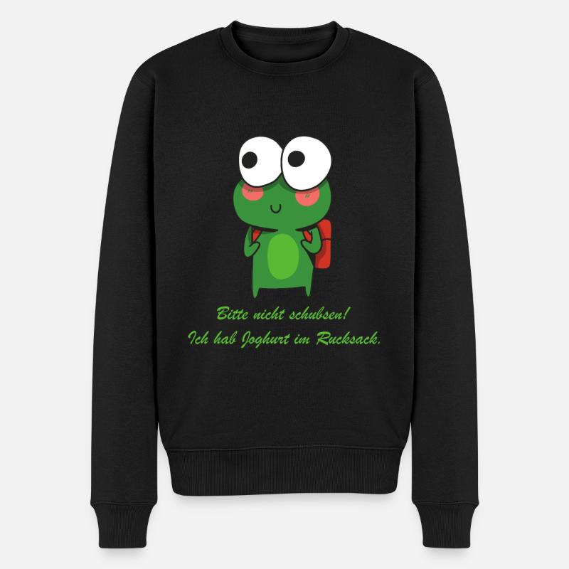 Joghurt im Rucksack Witziger Spruch mit Frosch - Männer Premium Bio Pullover - Schwarz