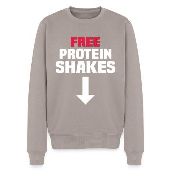 Free Protein Shakes - Men's Premium Organic Jumper - taupe - Front - Nico (187cm)