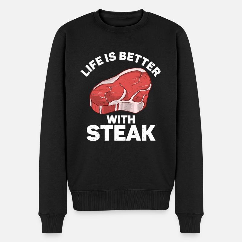 Steak - Männer Premium Bio Pullover - Schwarz