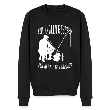 Zum Angeln geboren zur Arbeit gezwungen - Männer Premium Bio Pullover - Schwarz - Vorne - Nico (187cm)