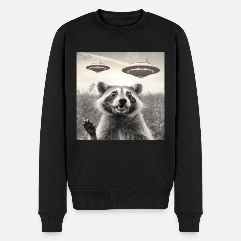 Lustig Erschrecktes Waschbär Selfie UFO Alien - Männer Premium Bio Pullover - Schwarz