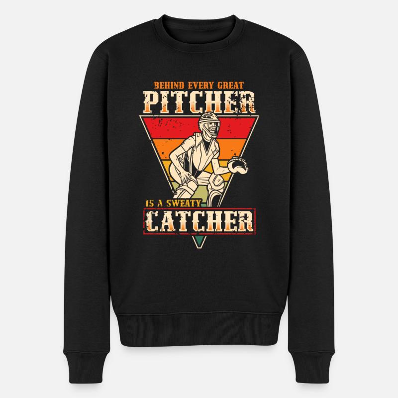 Baseballfänger Baseballspieler Pitcher - Männer Premium Bio Pullover - Schwarz