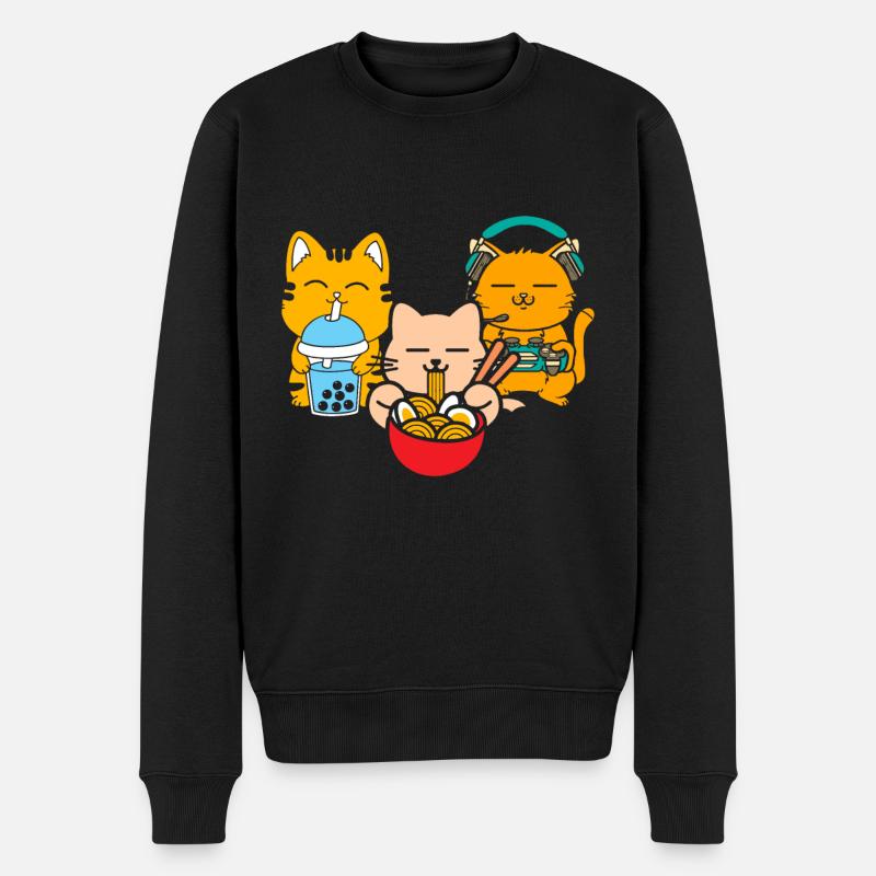 Chat Boba Thé Bubble Tea Gaming Gamer Ramen Anime - Pull Premium bio Homme - noir