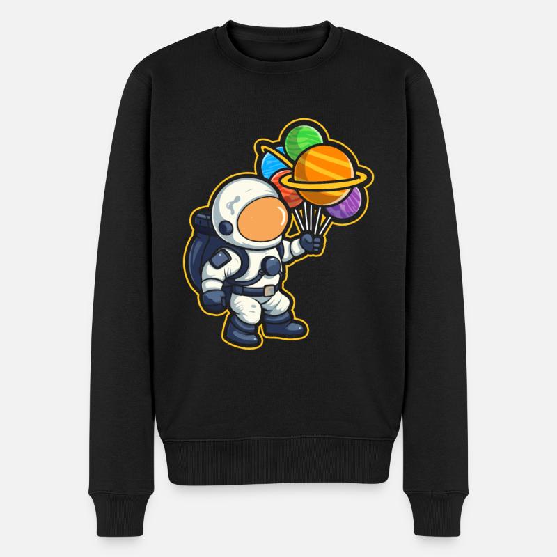 Astronaut Holding Planet Ballons Sonnensystem - Männer Premium Bio Pullover - Schwarz