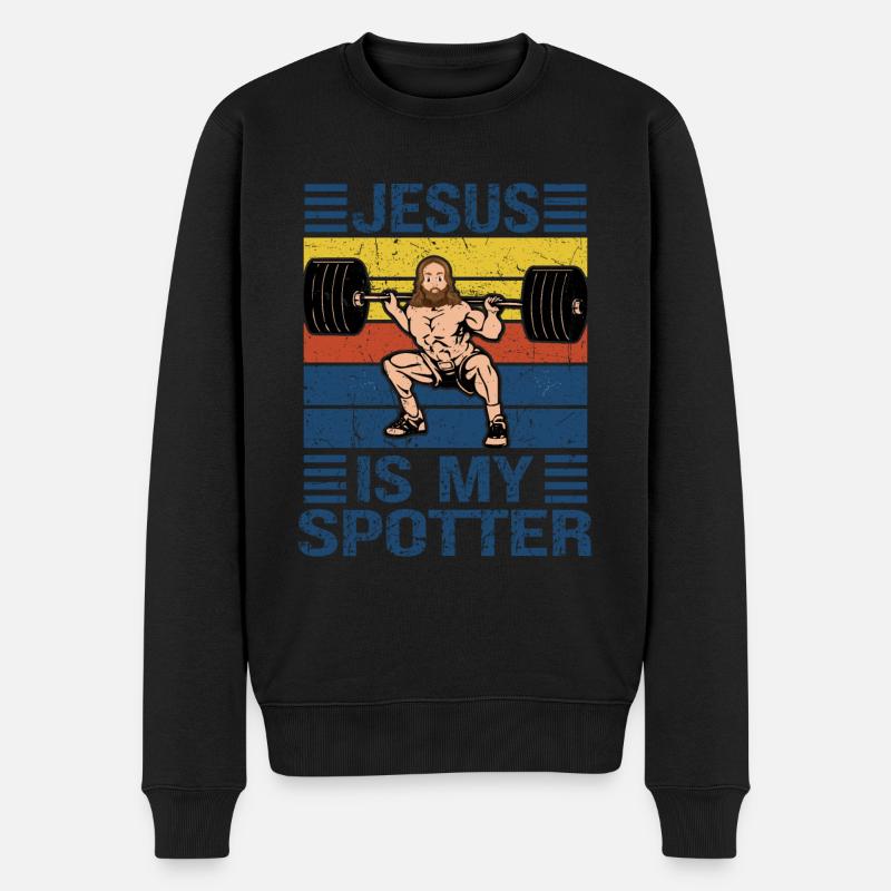 Jesus Christliches Fitnessstudio Workout - Männer Premium Bio Pullover - Schwarz