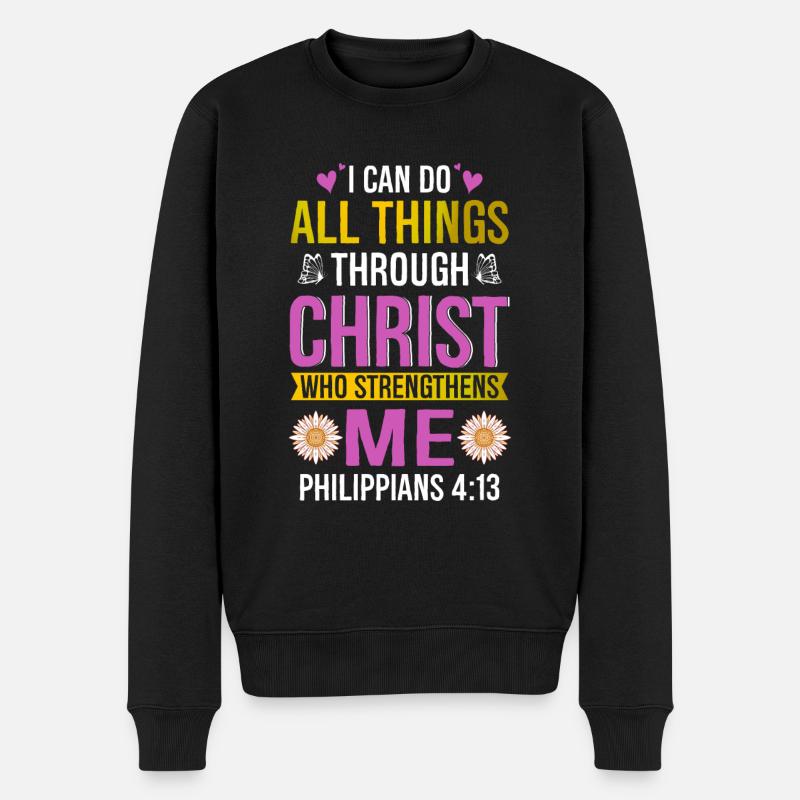 Ich Kann Alle Dinge Durch Christus Daisy Blume Tun - Männer Premium Bio Pullover - Schwarz