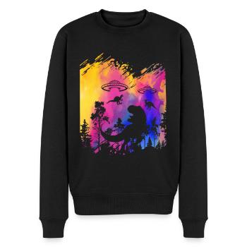 Alien Dinosaur UFO Abduction - Men's Premium Organic Jumper - black - Front - Nico (187cm)