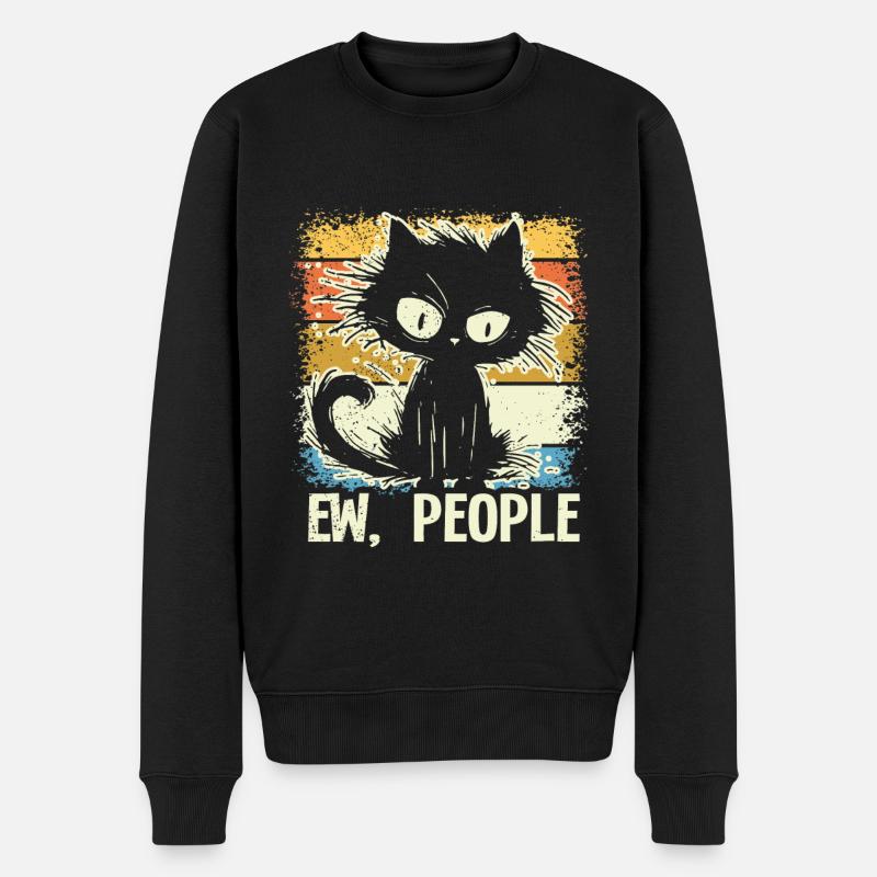 Ew People Cat Lustige Vintage Anti -soziale - Männer Premium Bio Pullover - Schwarz