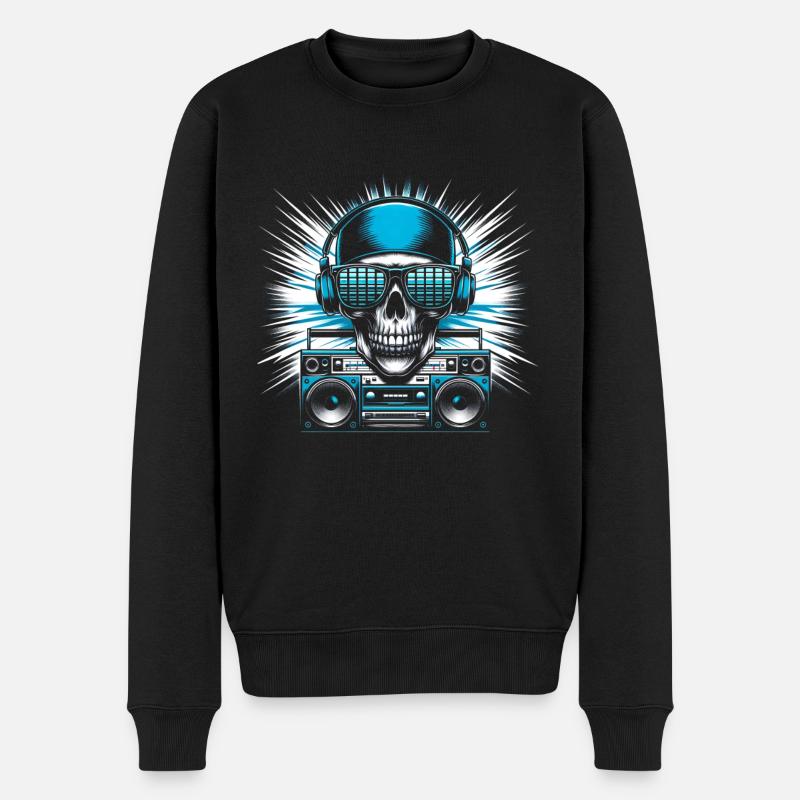 Skull Mit Sonnenbrillen Hausmusik Rave DJ - Männer Premium Bio Pullover - Schwarz